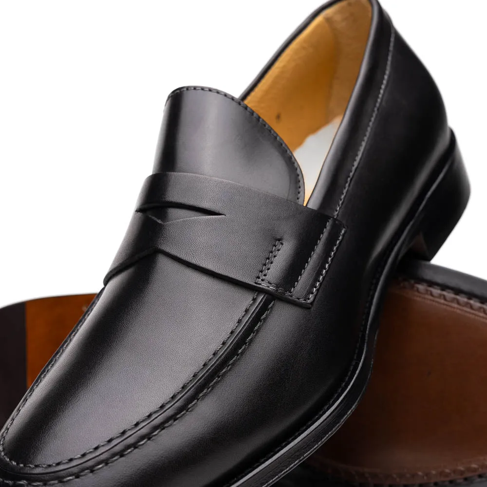 15-200-BLK ROMA Calfskin Penny Loafer, Black Size 8.5