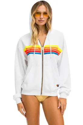 5 STRIPE RELAXED ZIP HOODIE - WHITE // NEON RAINBOW