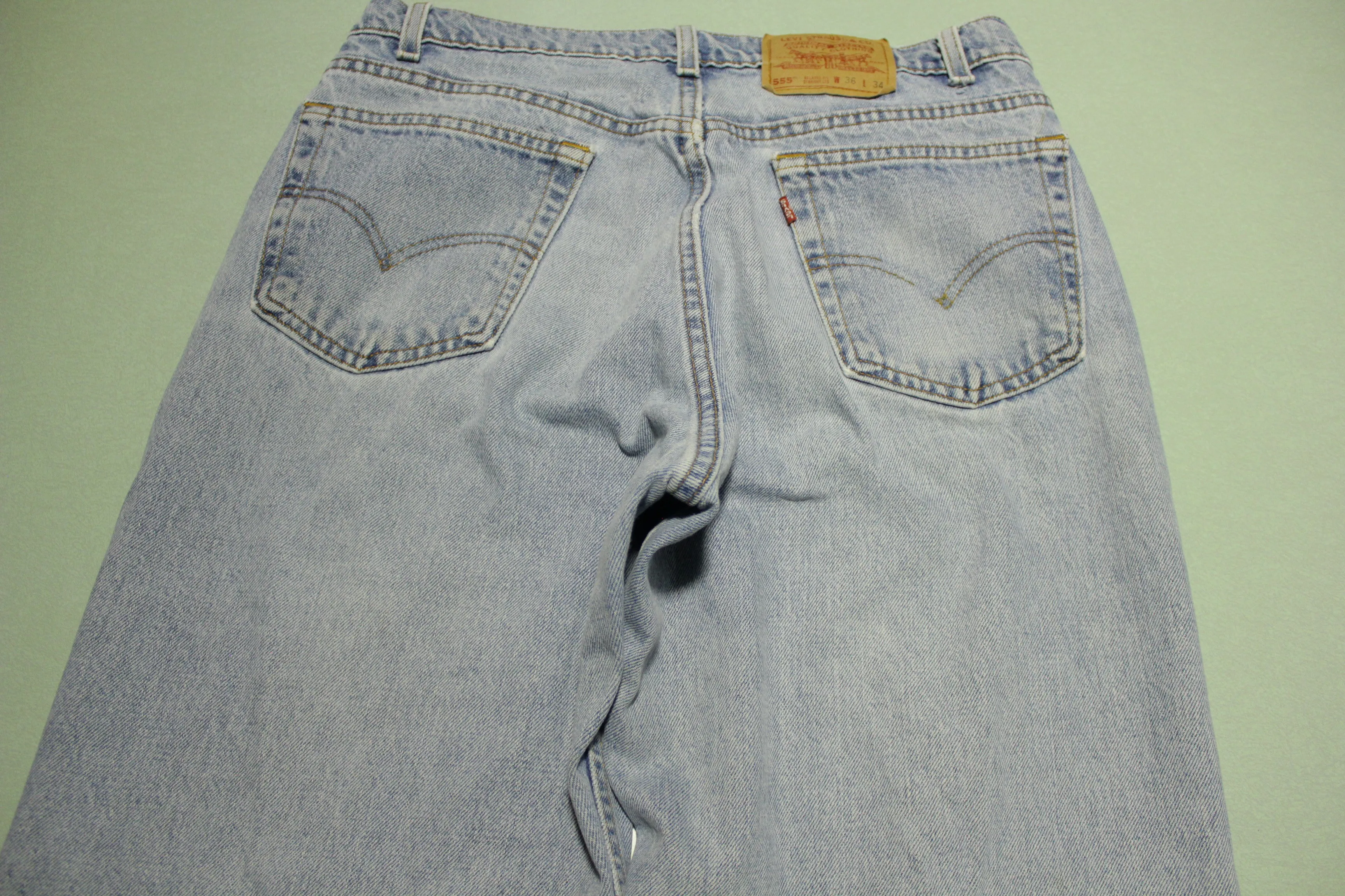 90s Levis 555 Relaxed Fit Straight Leg Jeans. Vintage Grunge Punk Made in USA 34x34