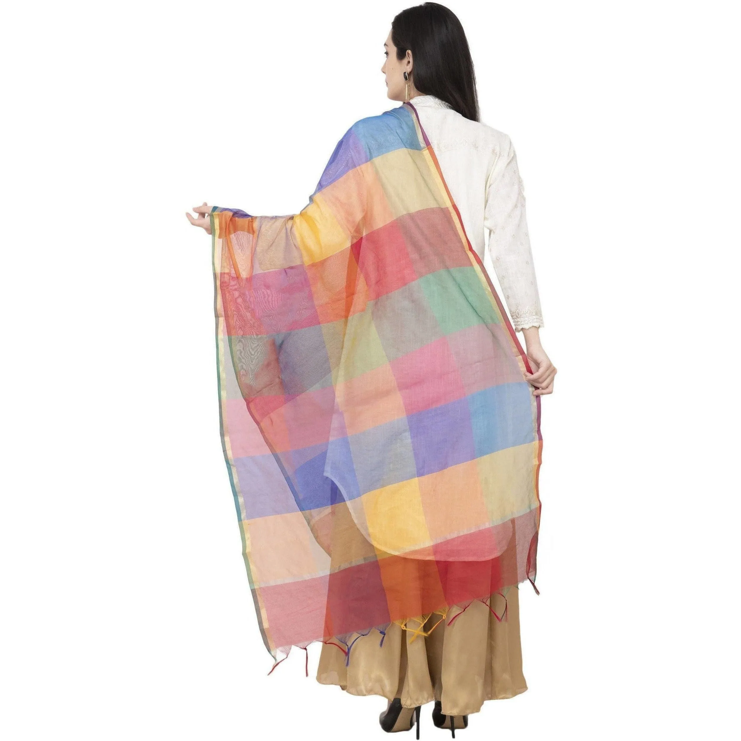 A R Silk Chanderi Multi Box Multi Box Multi Color Dupatta or Chunni