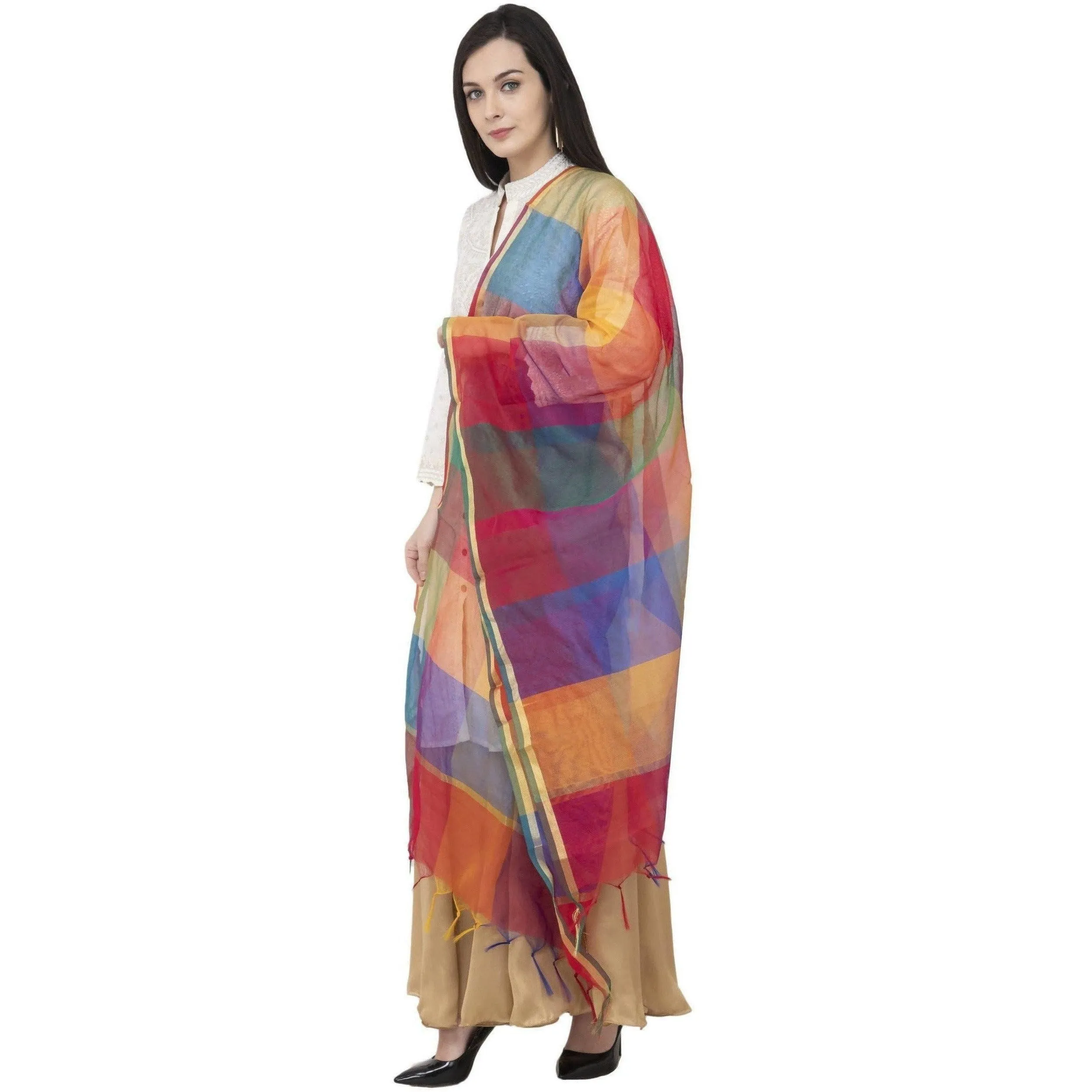 A R Silk Chanderi Multi Box Multi Box Multi Color Dupatta or Chunni