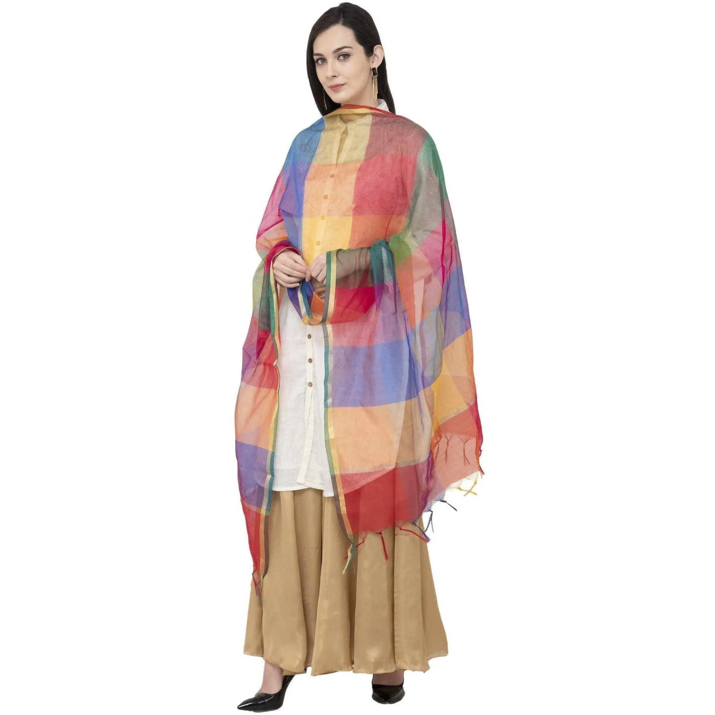 A R Silk Chanderi Multi Box Multi Box Multi Color Dupatta or Chunni