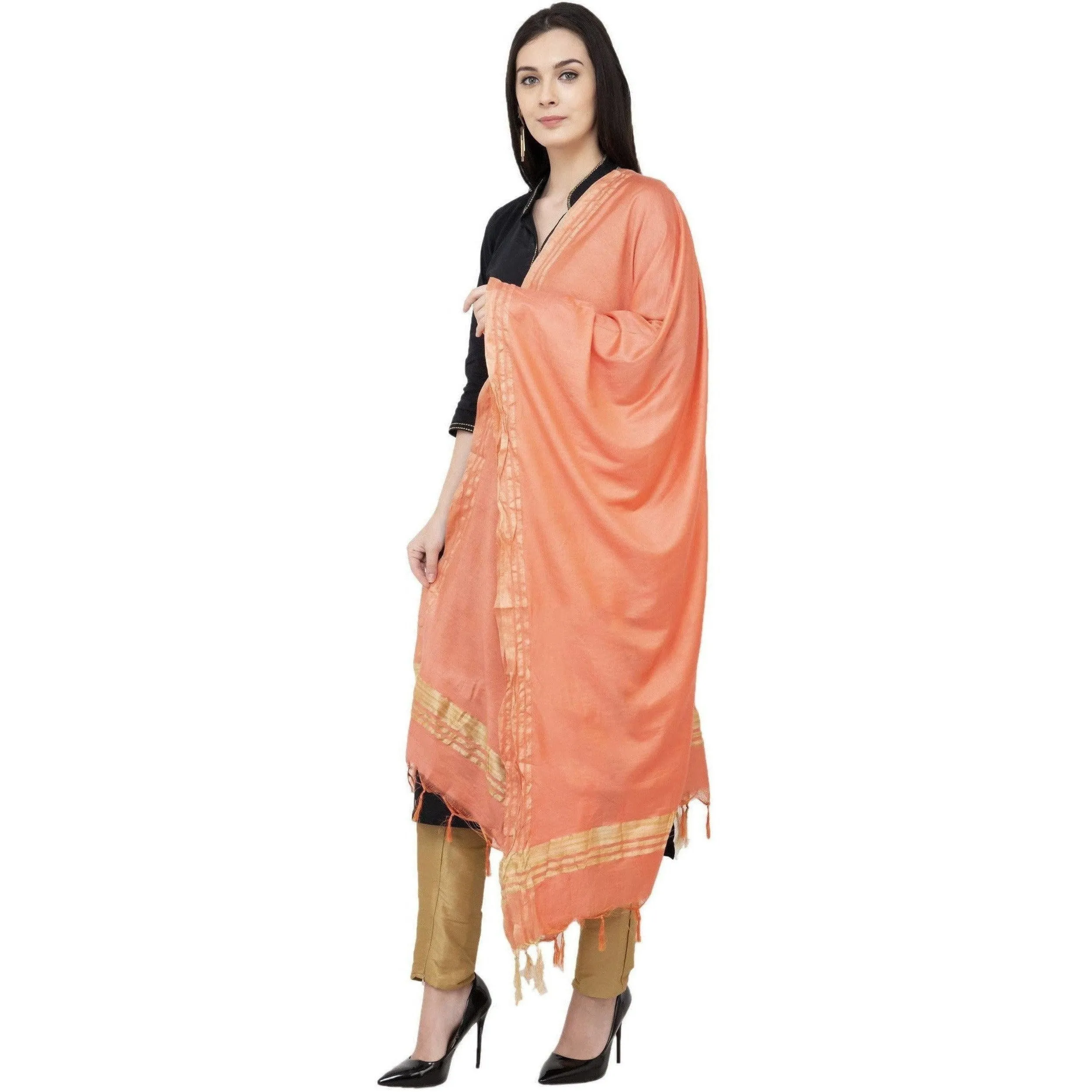 A R Silk Golden Border Regular Dupatta Color Peach Dupatta or Chunni