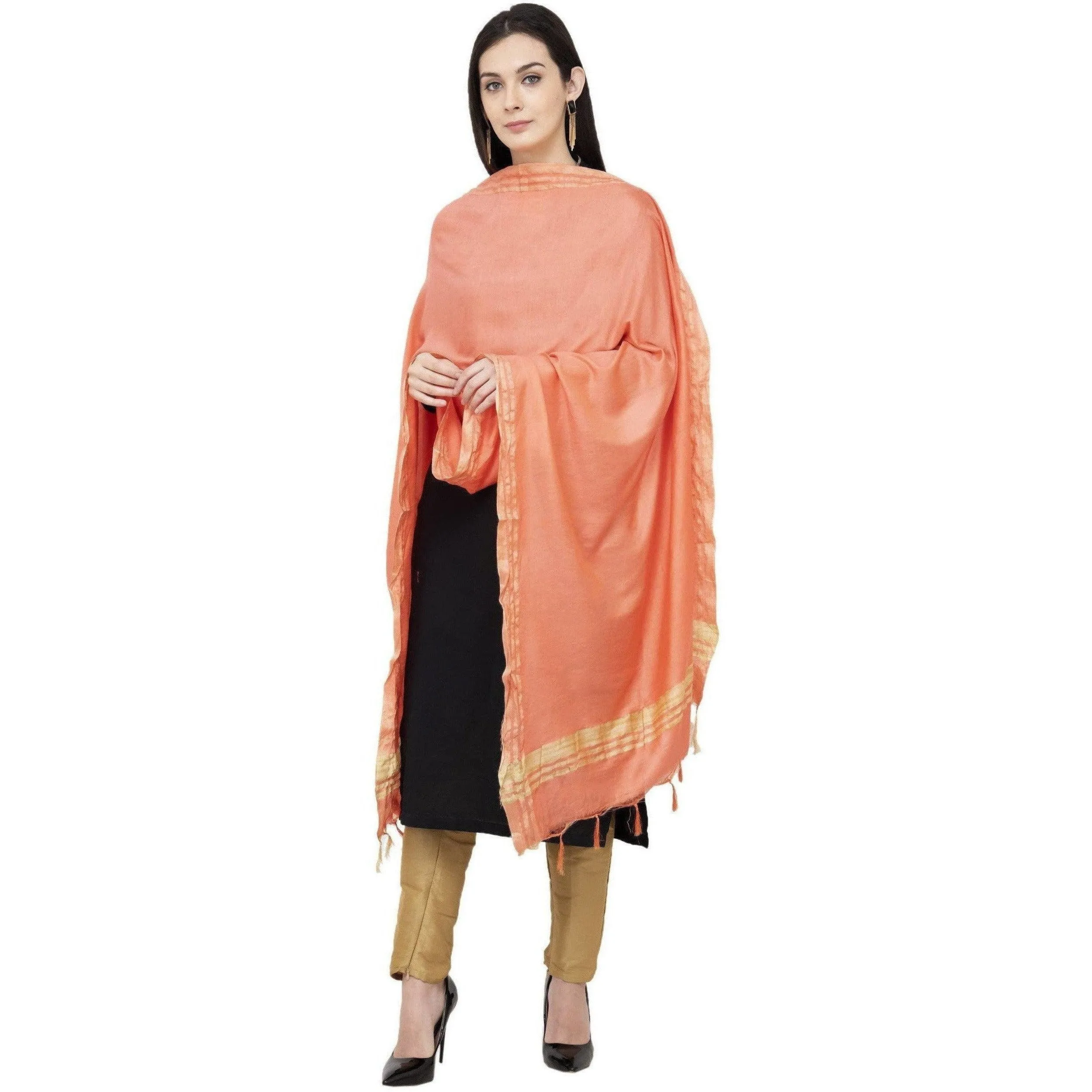 A R Silk Golden Border Regular Dupatta Color Peach Dupatta or Chunni