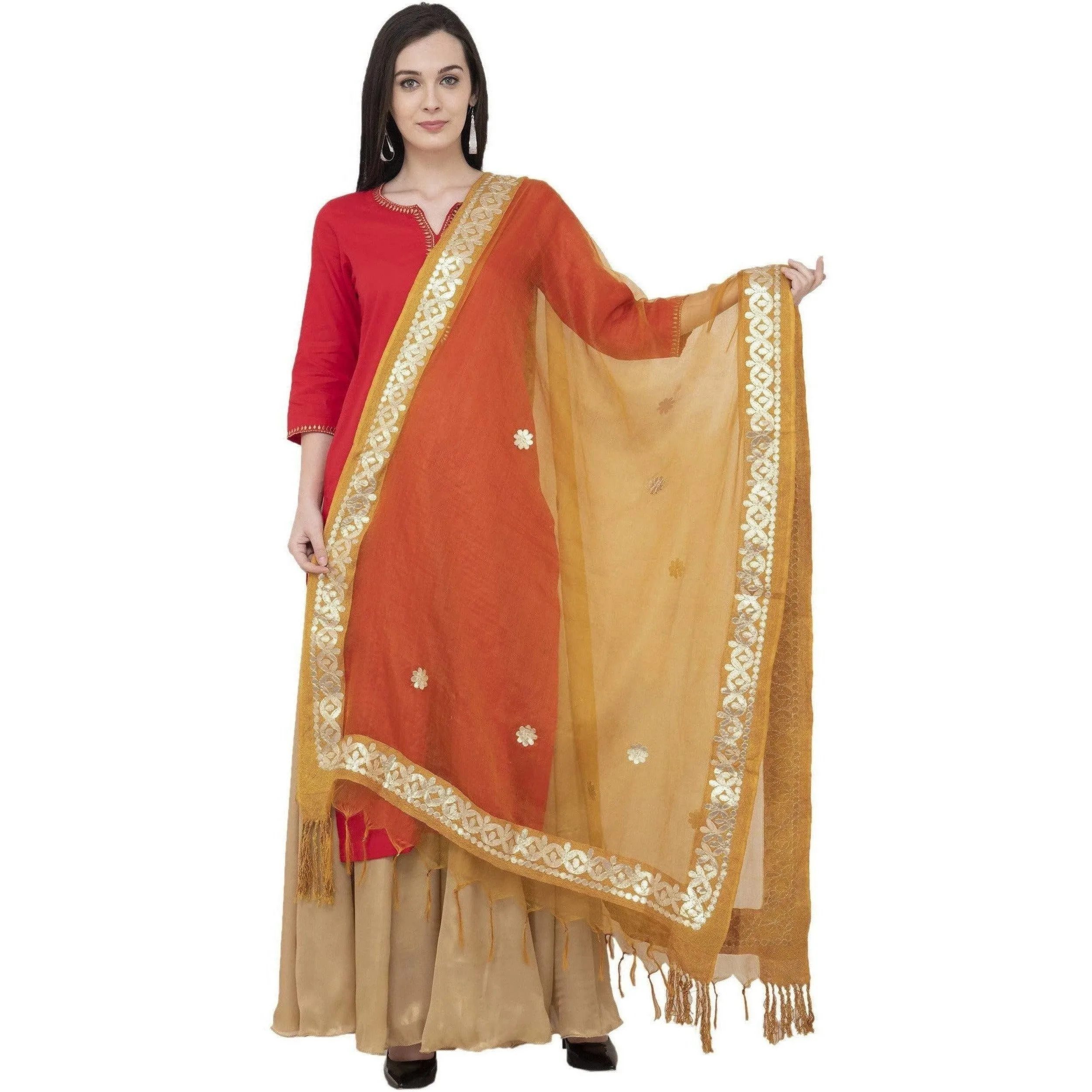 A R Silk Orgenza Gota Patti Fancy Dupatta Color Musturd Dupatta or Chunni