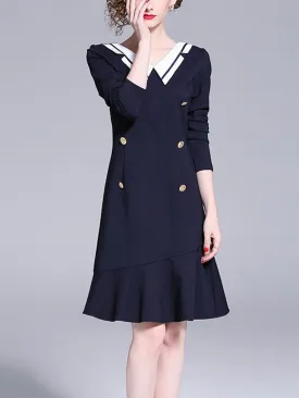 Age-Reduction Navy Collar Slim Slimming Hip Fishtail Skirt