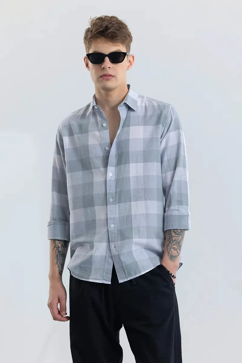 Alessia Greyish Blue Checks Linen Blend Shirts