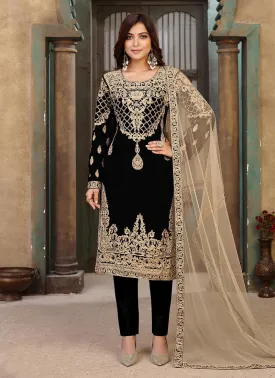 Amazing Black Color Georgette Base Dori Work Pant Style Salwar Suit