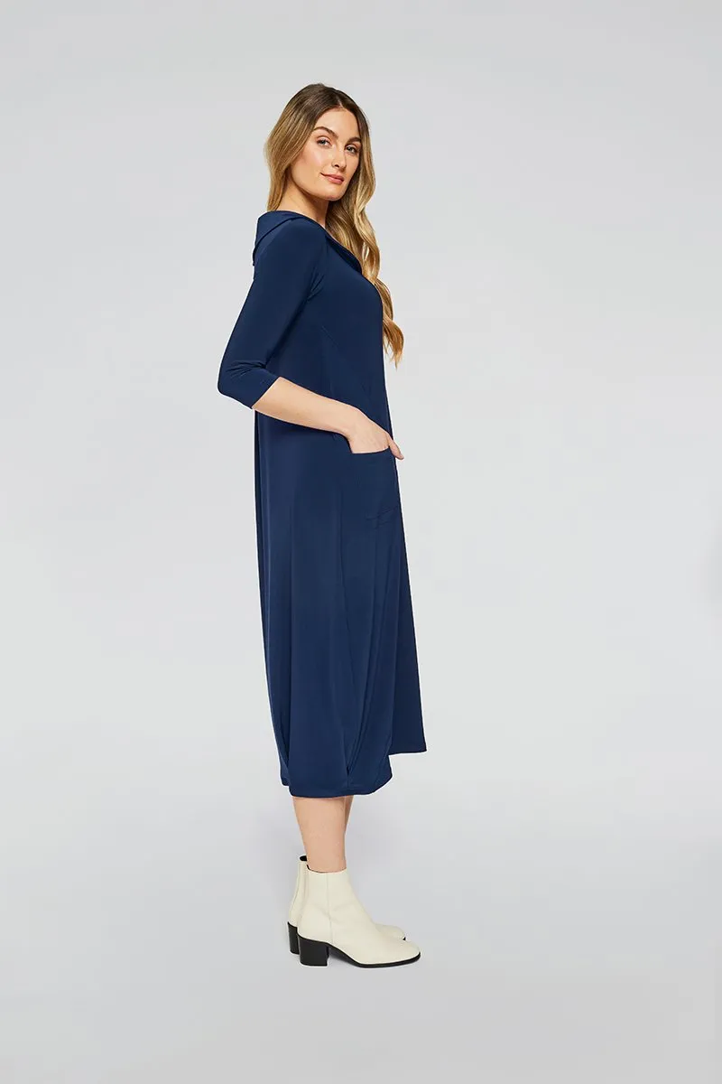 Angle Seam Pleat Hem Dress | Denim