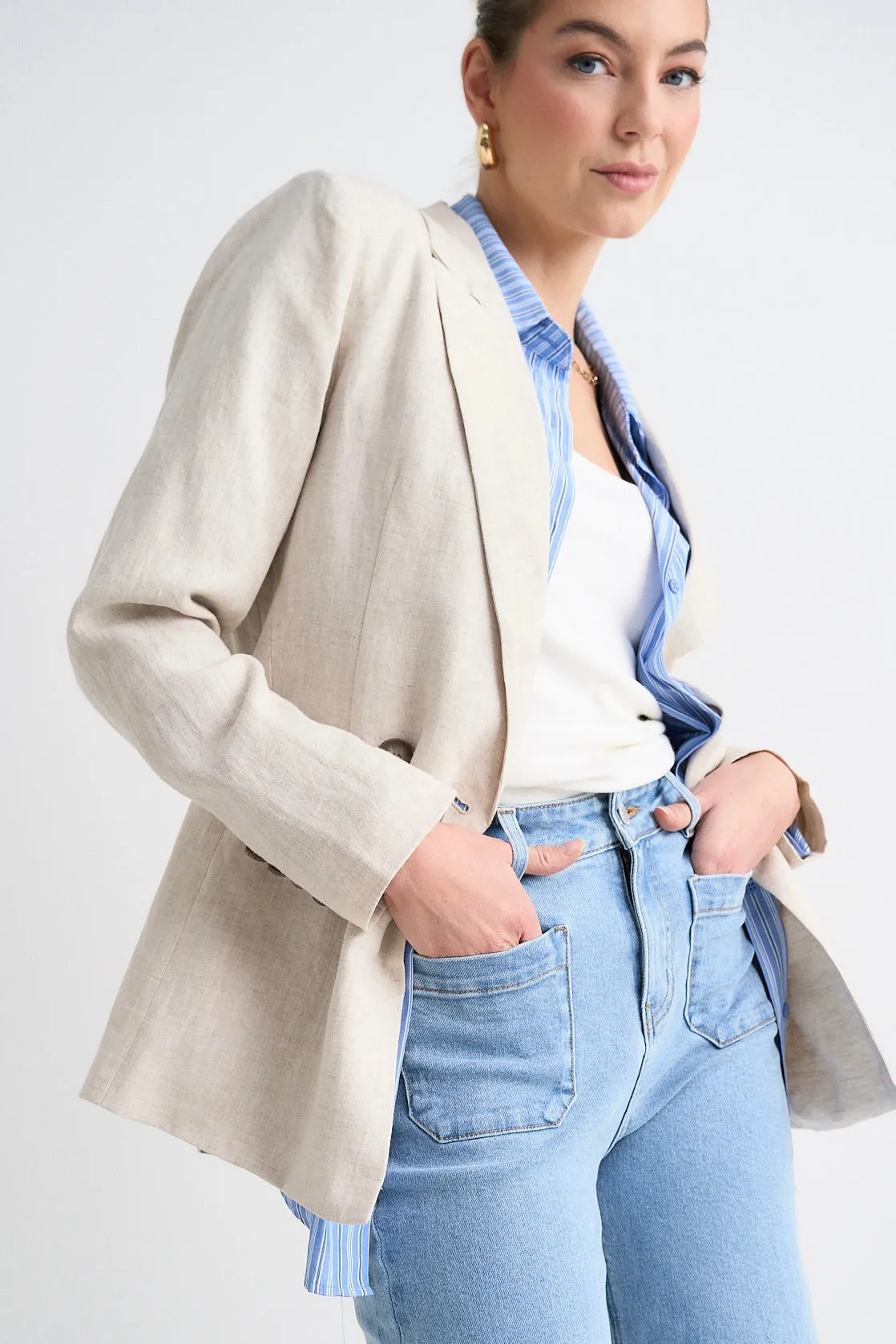 Atlas Natural Linen Double Breasted Blazer