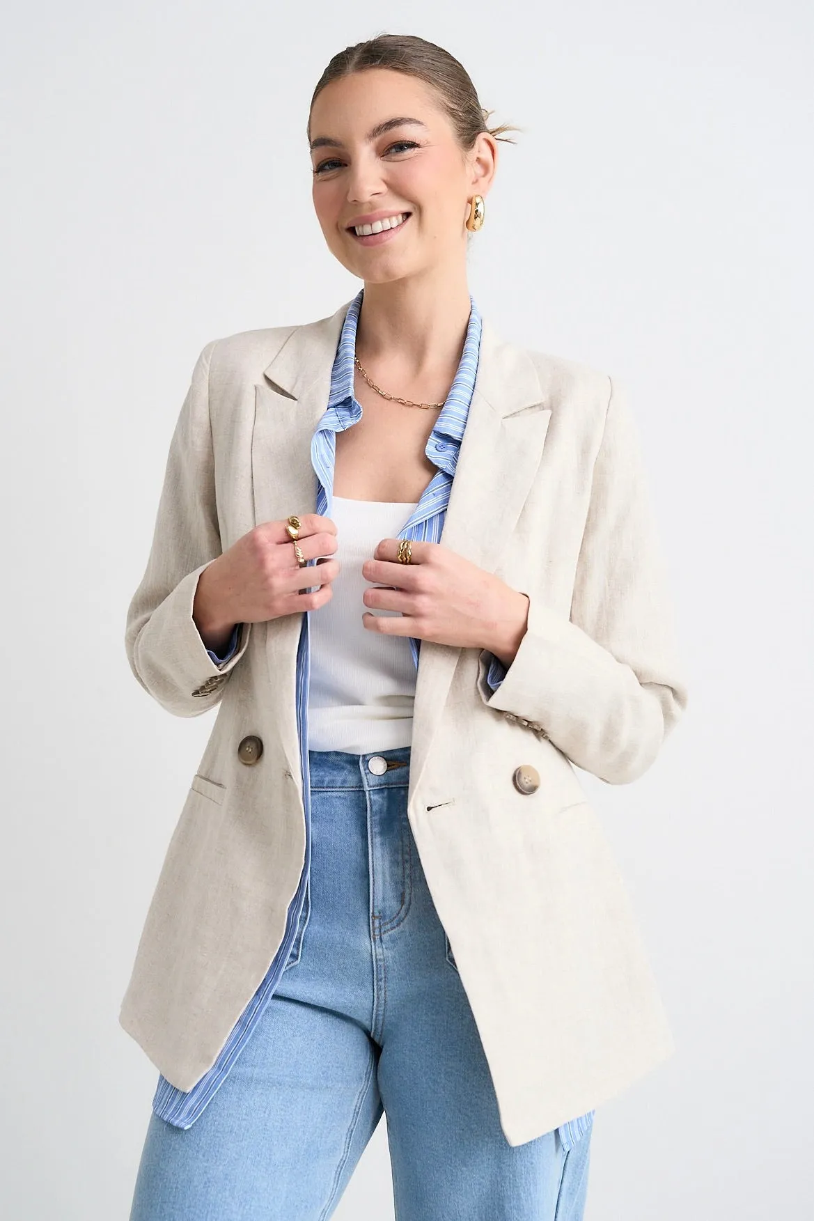 Atlas Natural Linen Double Breasted Blazer