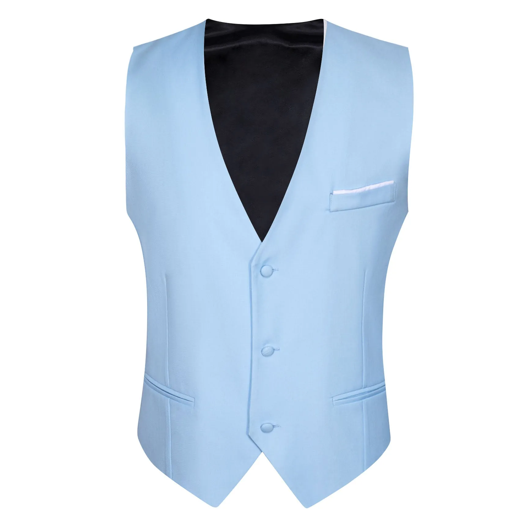 Baby Blue Solid Silk Men's V-Neck Business Vest