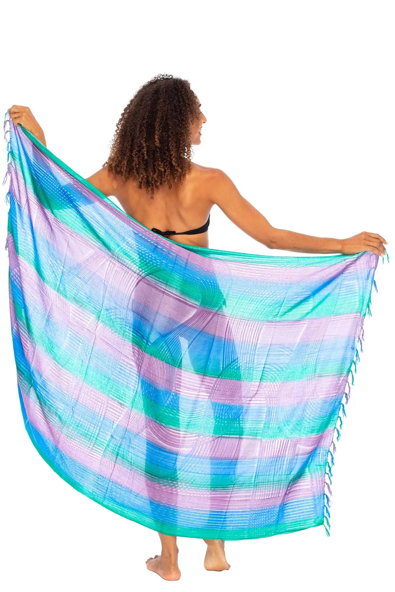 Back From Bali Womens Striped Sarong Wrap Bikini Swimsuit Beach Cover Up