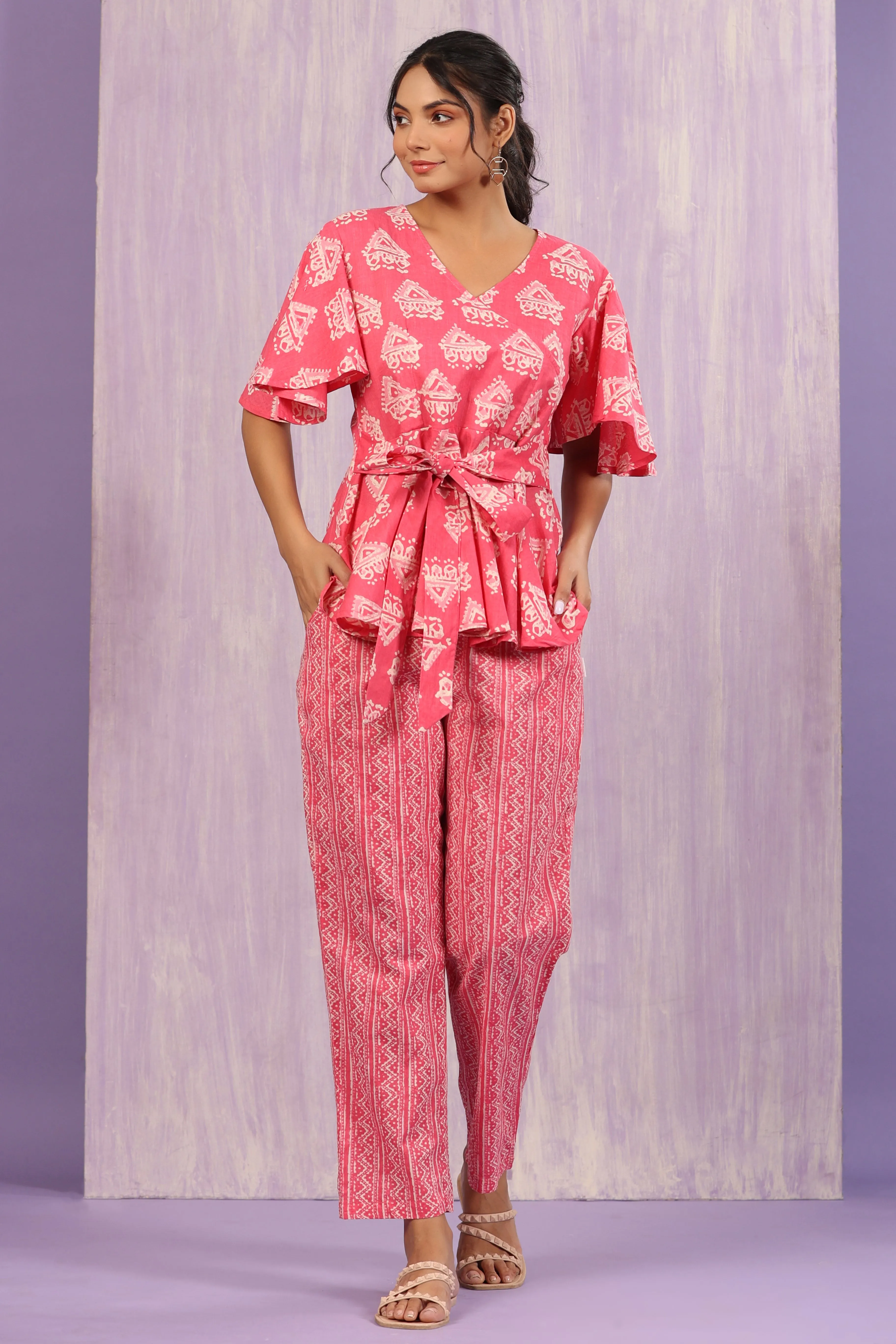 Bagru Batik Print on Pink Loungewear Set