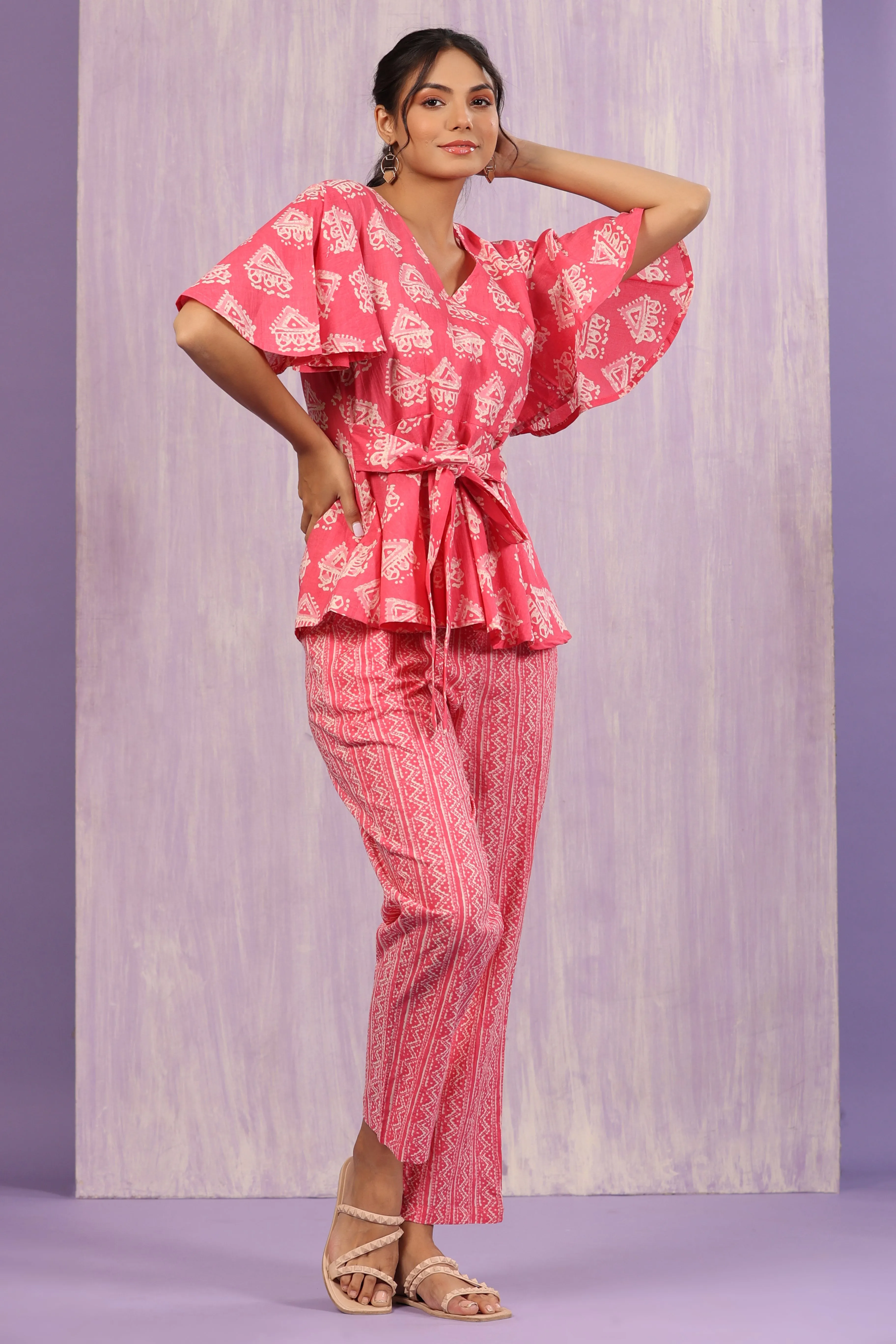 Bagru Batik Print on Pink Loungewear Set