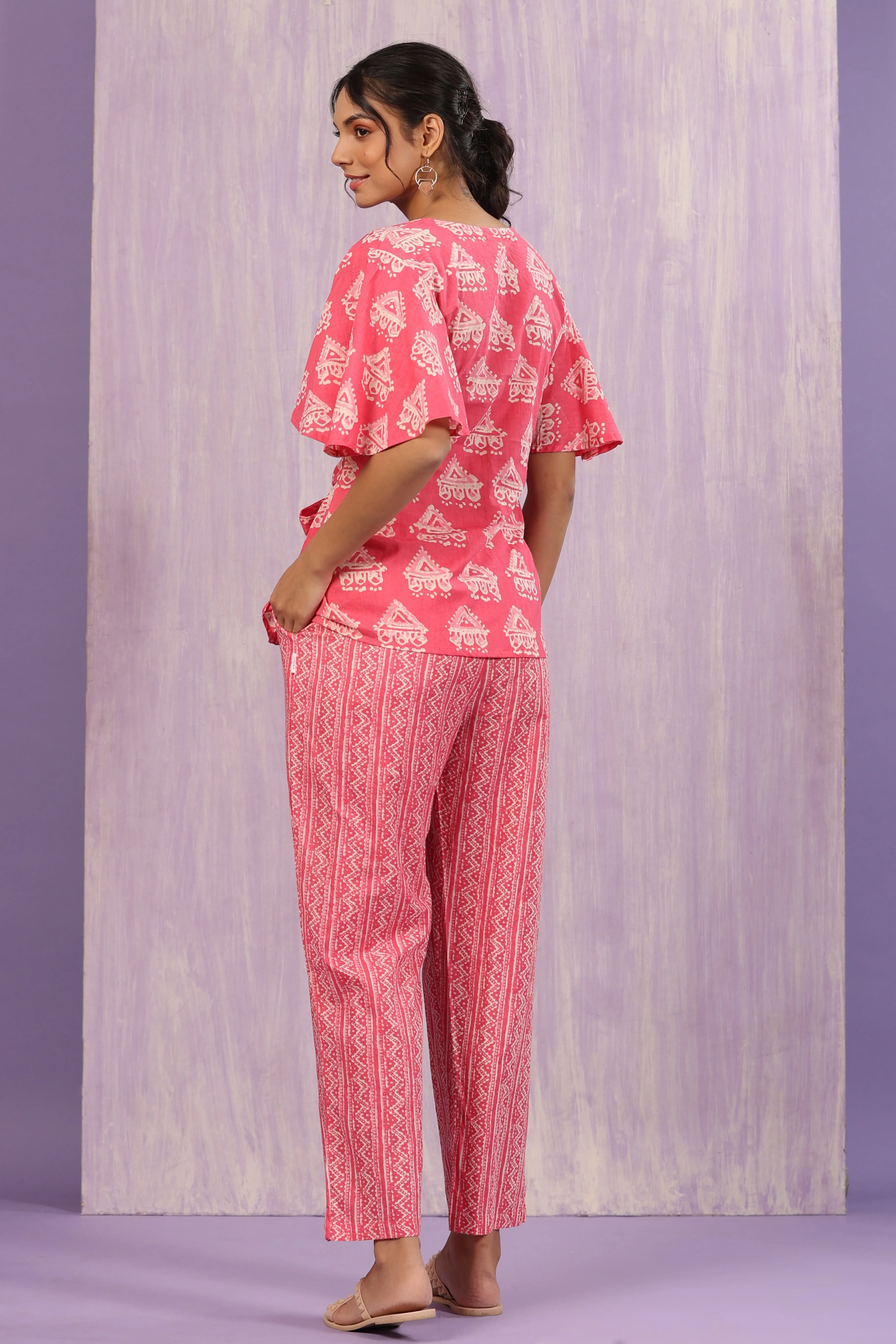 Bagru Batik Print on Pink Loungewear Set