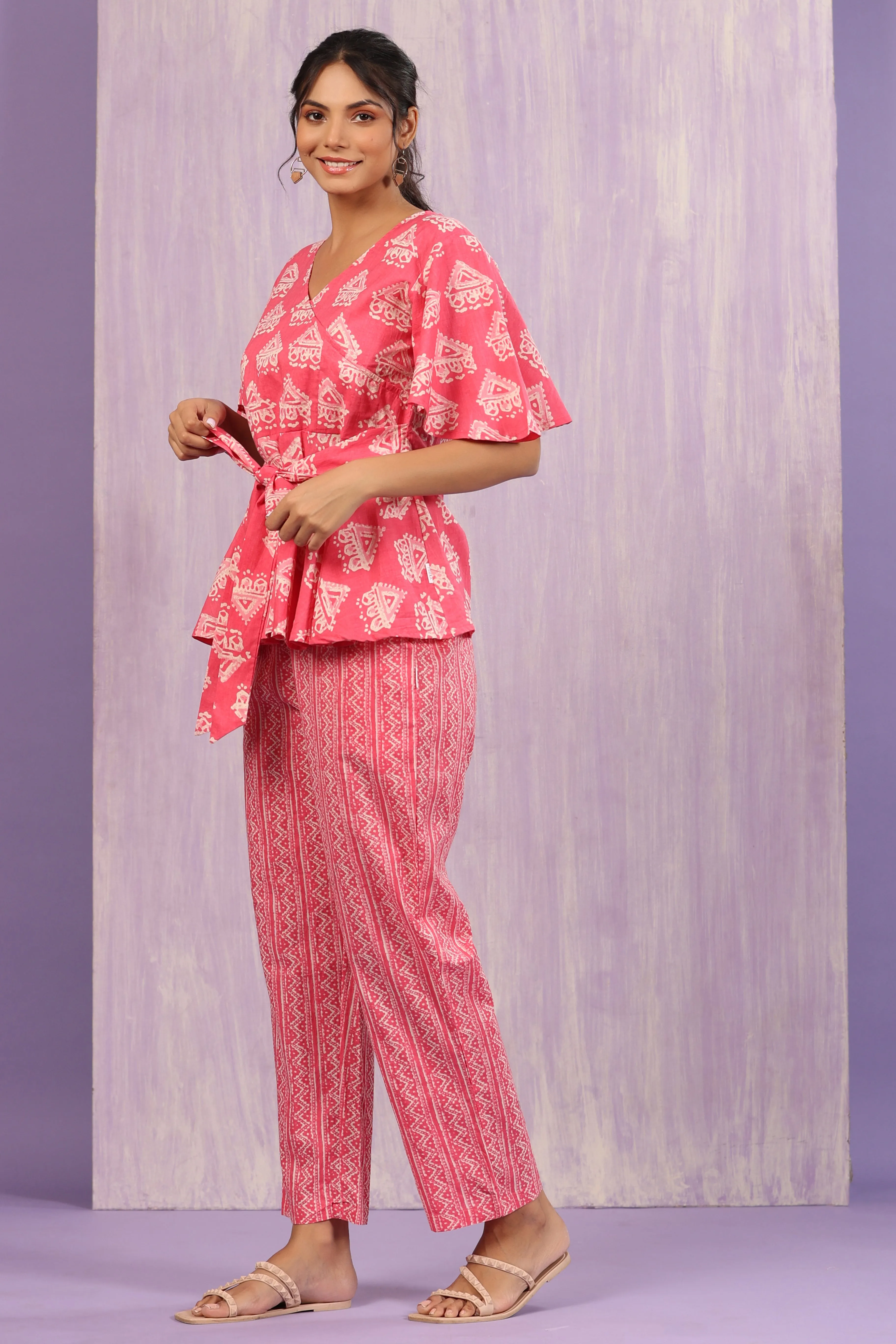 Bagru Batik Print on Pink Loungewear Set