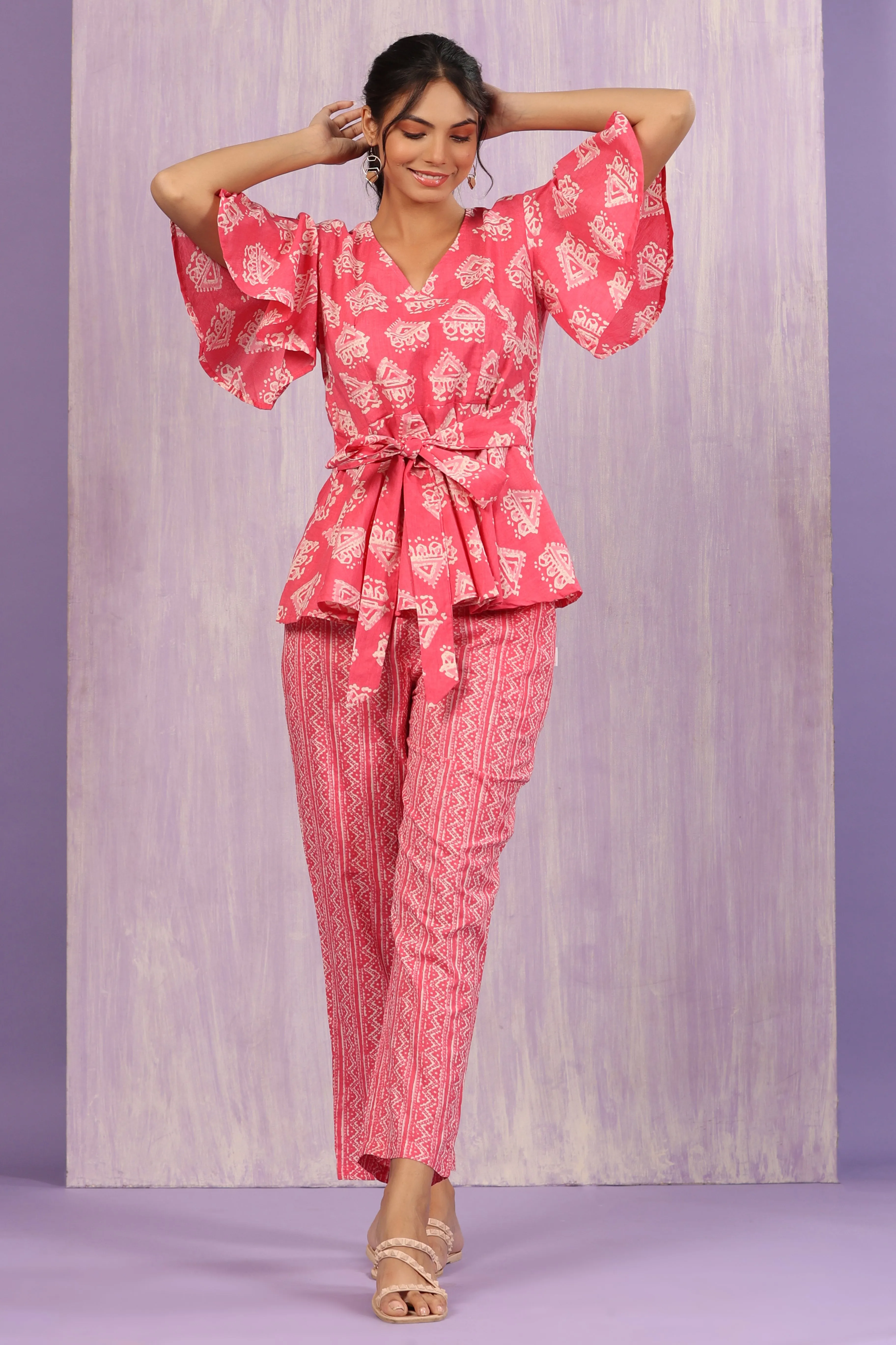 Bagru Batik Print on Pink Loungewear Set