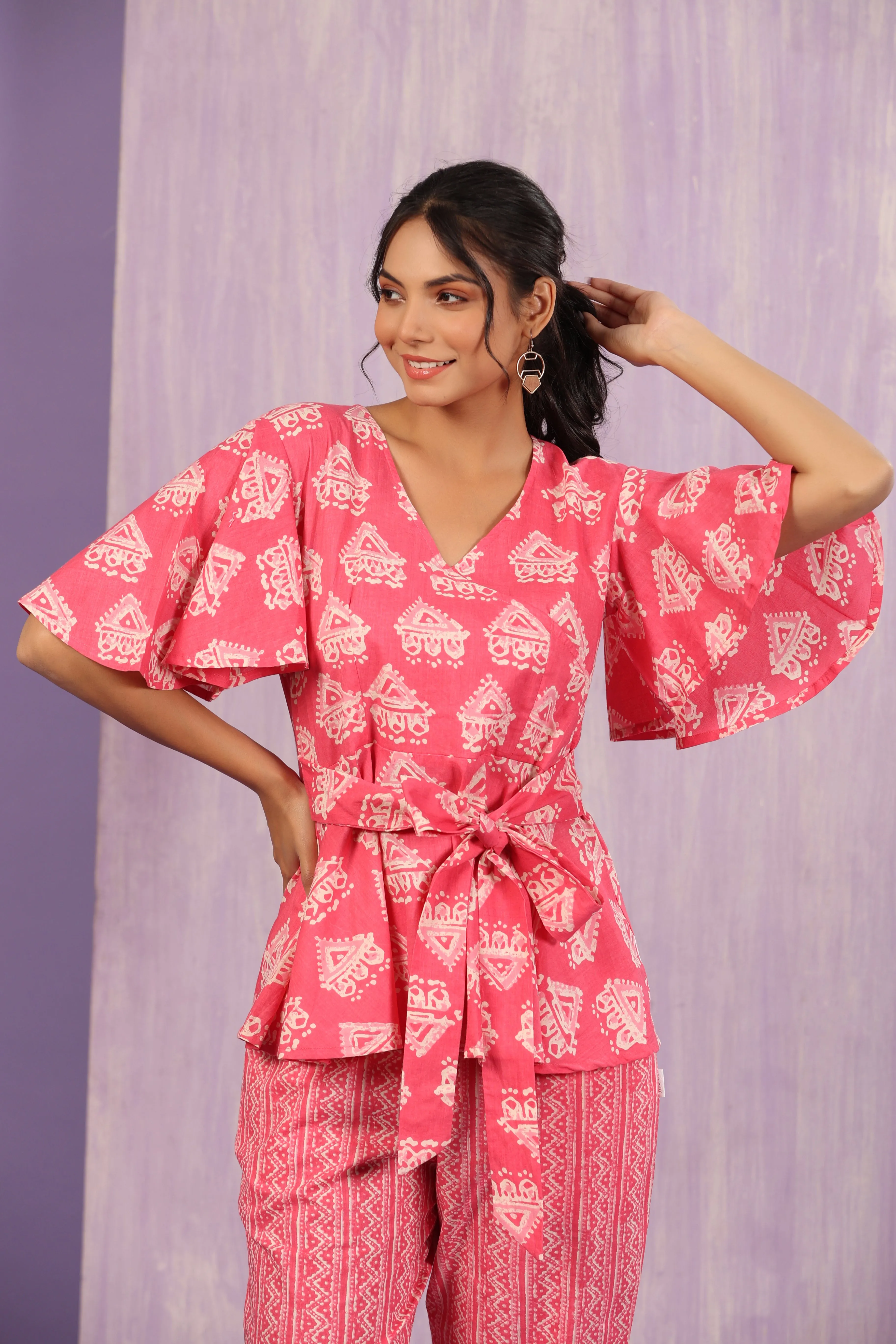 Bagru Batik Print on Pink Loungewear Set