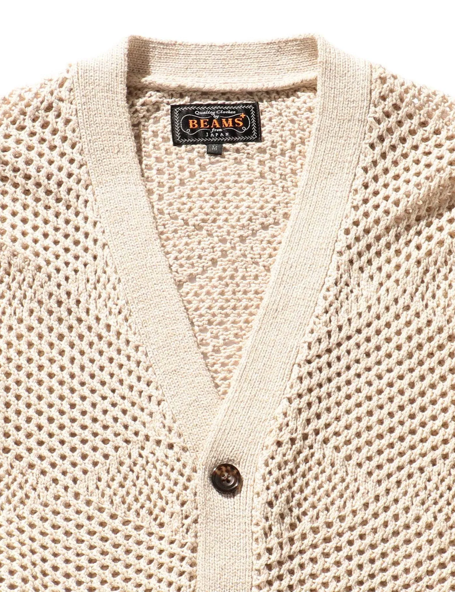 Beams Plus Argyle Mesh Cardigan - Beige