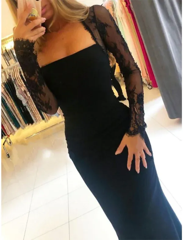 Black Long Sleeves Backless Mermaid Long Prom Dress,DP1200