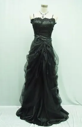 Black Straps Beading Vintage A-Line Long Party Dress, DP2149