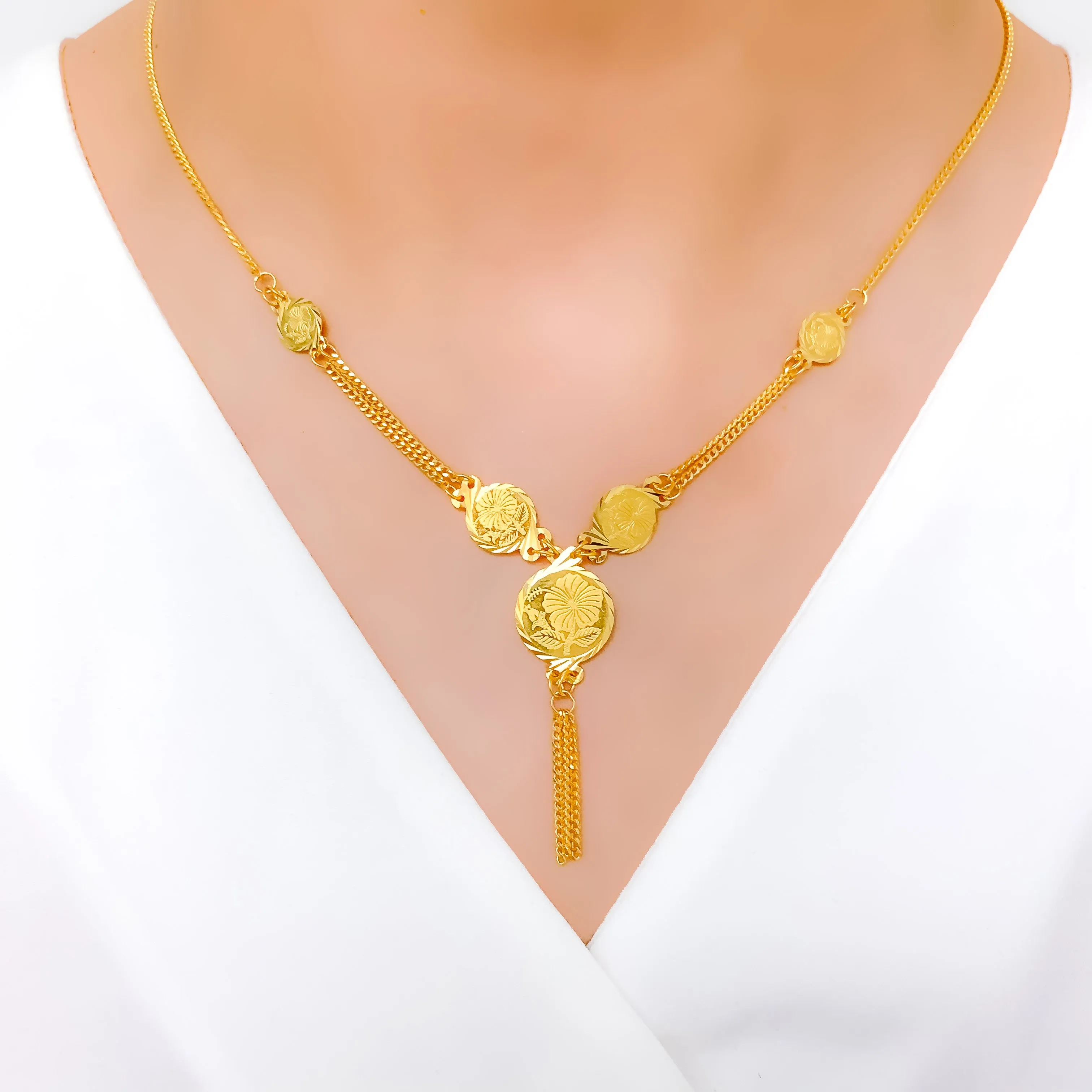 Blooming Flower Coin Necklace Set