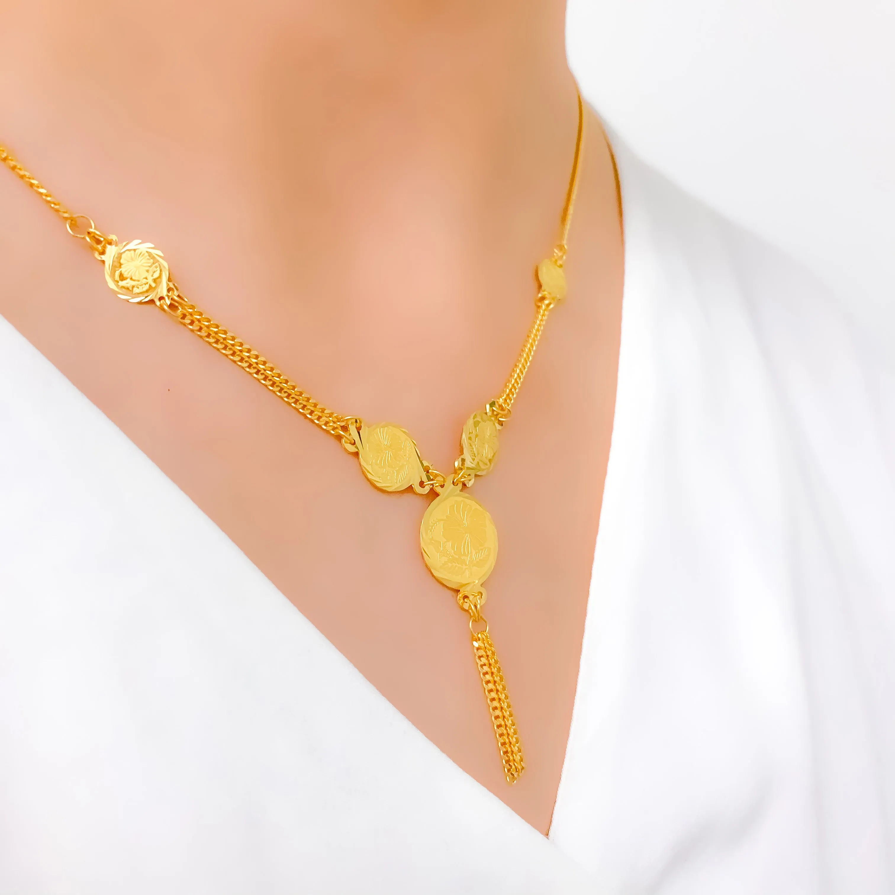 Blooming Flower Coin Necklace Set