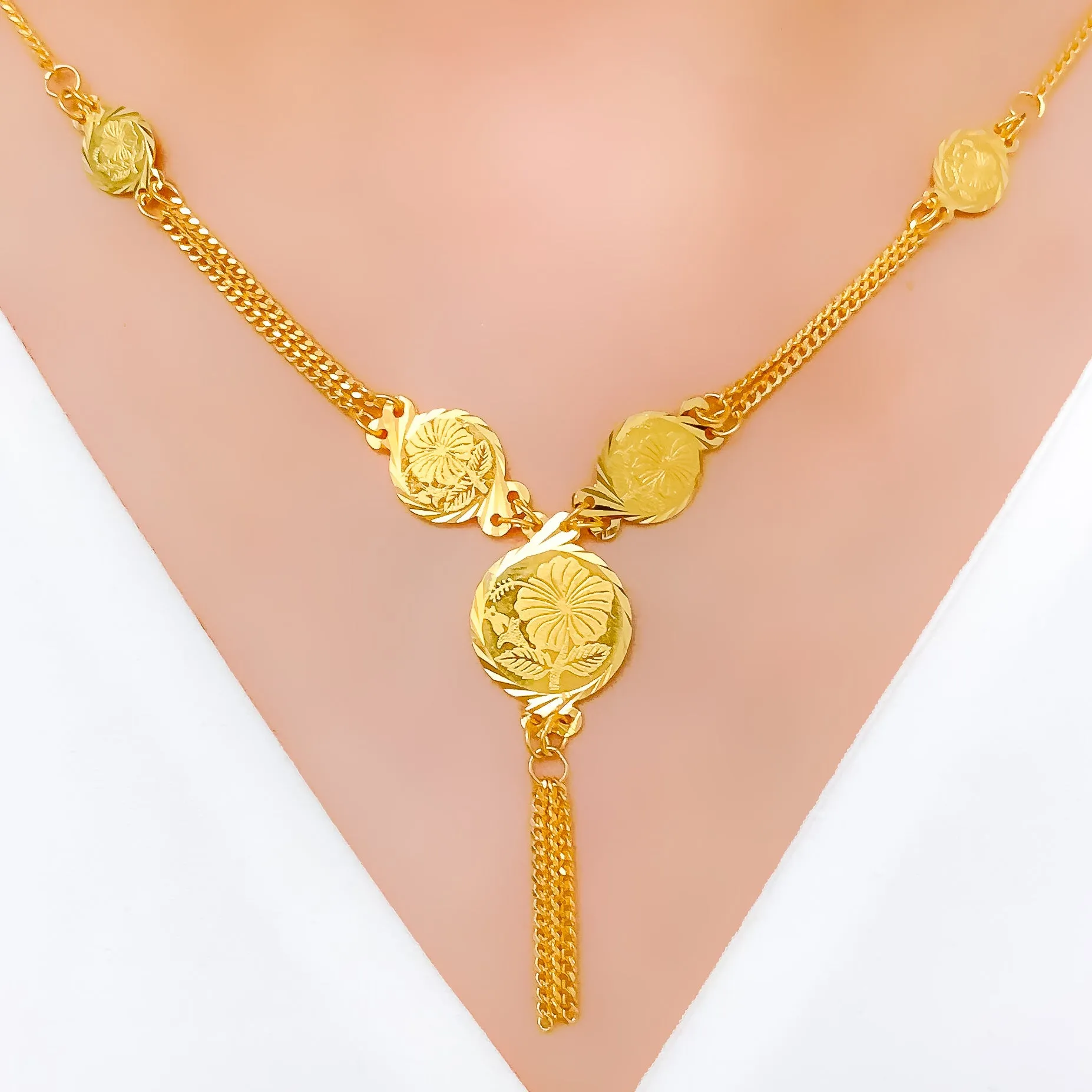 Blooming Flower Coin Necklace Set