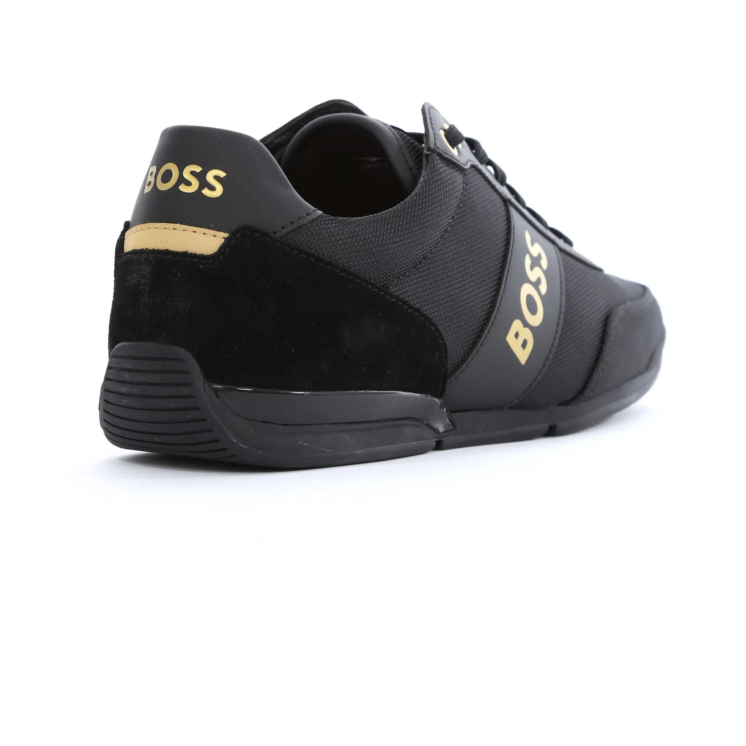 BOSS Saturn Lowp nylg Trainer in Black & Gold