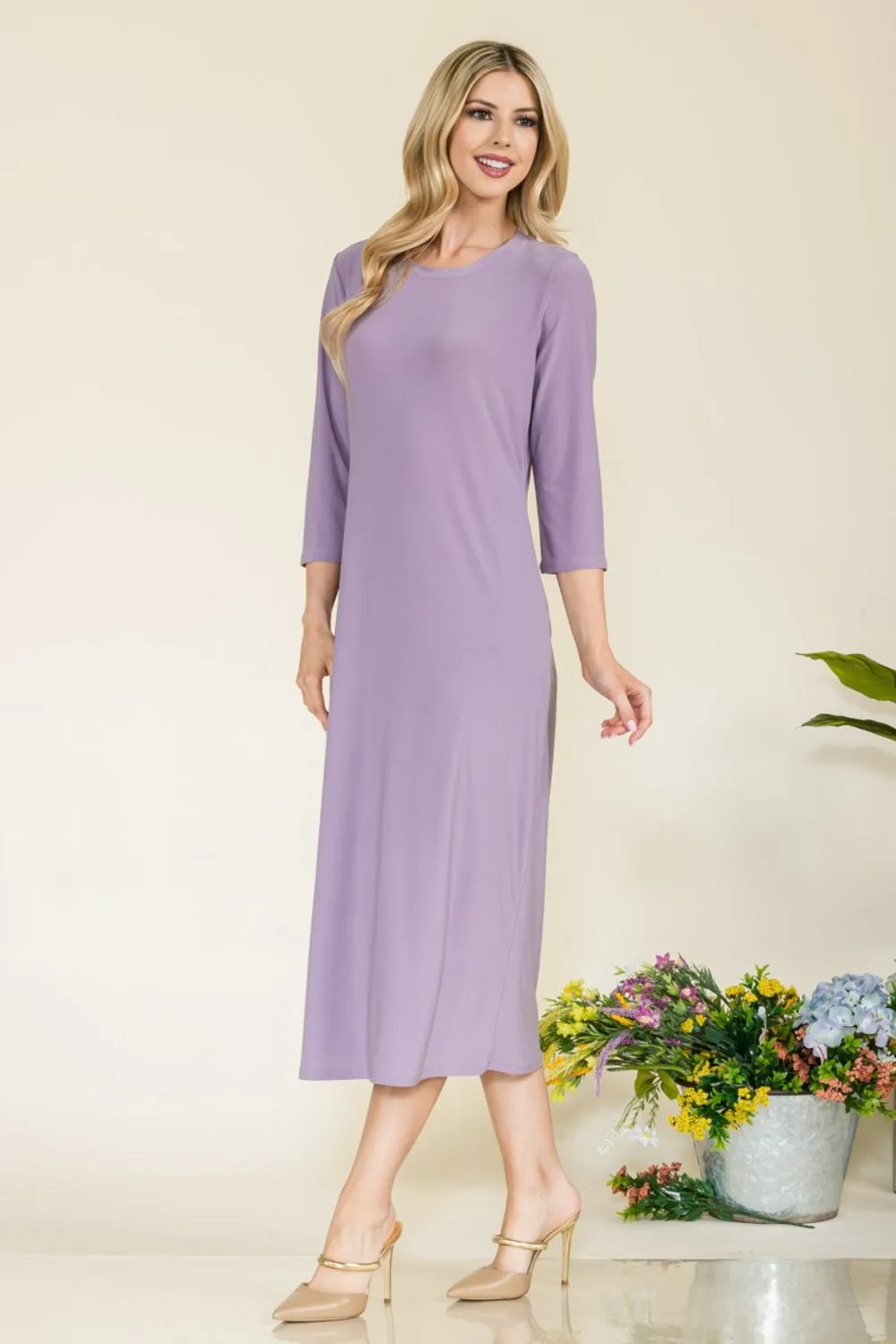 Celeste Full Size Round Neck Midi Dress