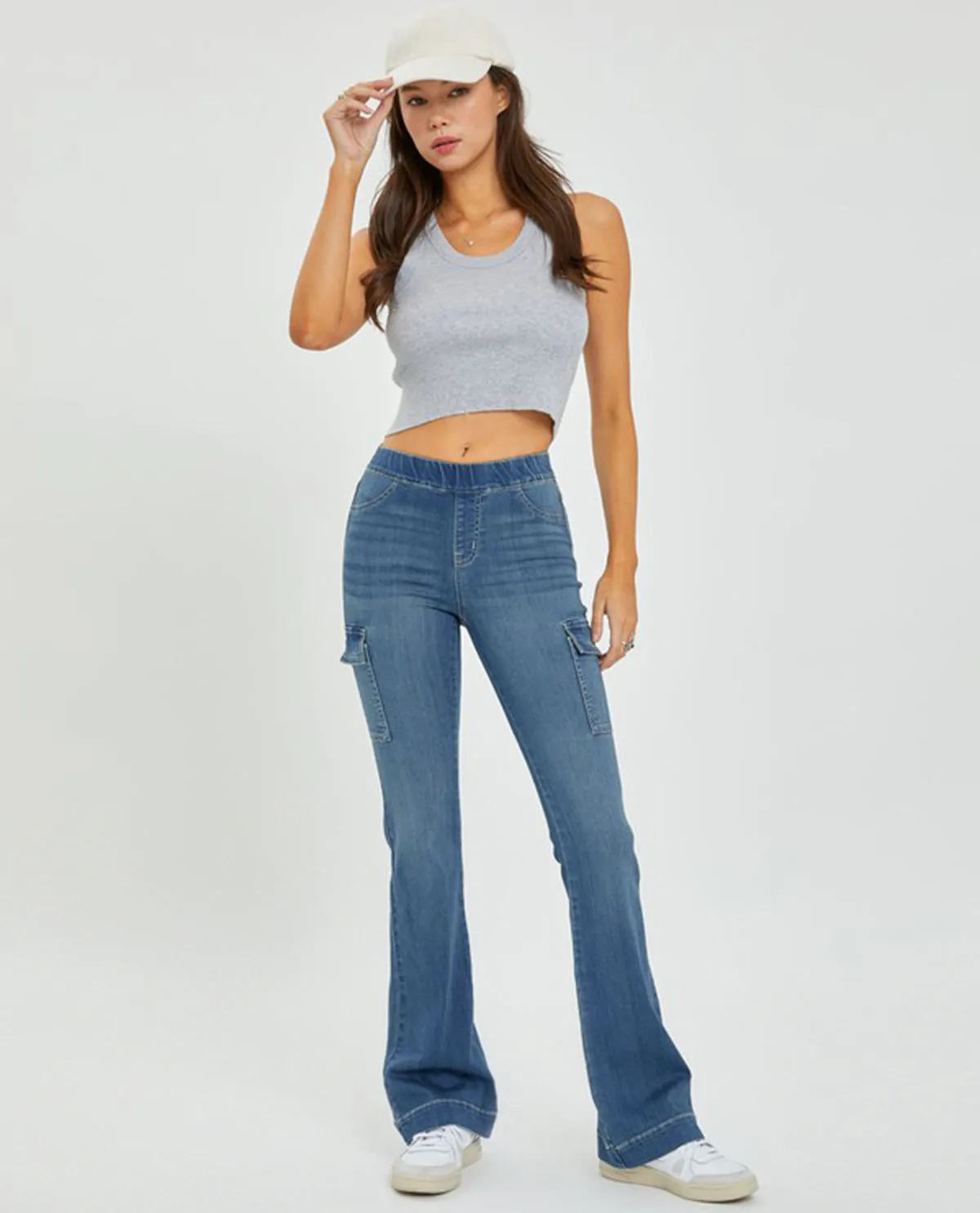 Cello Mid Rise Flare Jegging with Cargo Pockets