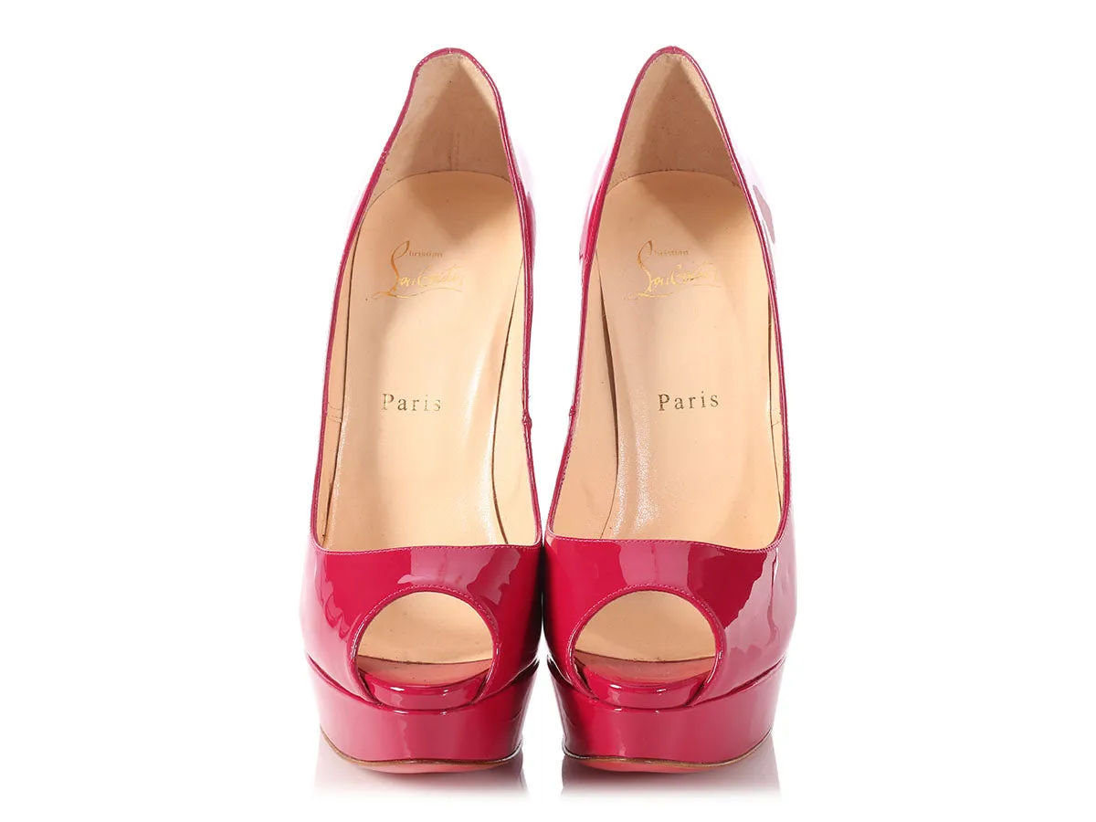 Christian Louboutin Fuchsia Patent Lady Peep Platform Pumps