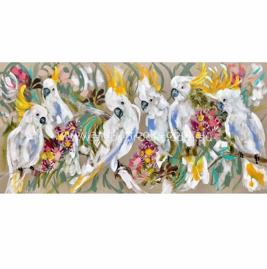 Cockatoos and fragrant gum  - original on Belgian linen