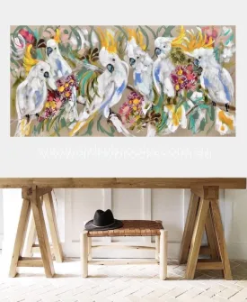 Cockatoos and fragrant gum  - original on Belgian linen