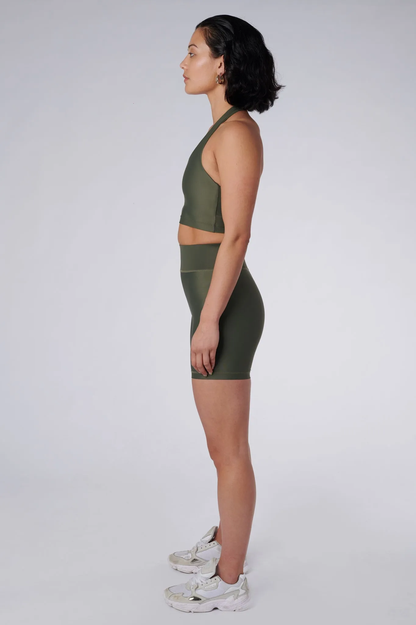 Cora High Waisted Bicycle Shorts | Recycled Nylon | Olive