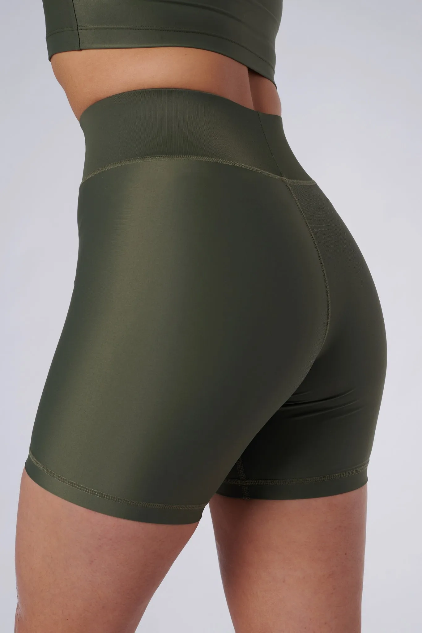 Cora High Waisted Bicycle Shorts | Recycled Nylon | Olive