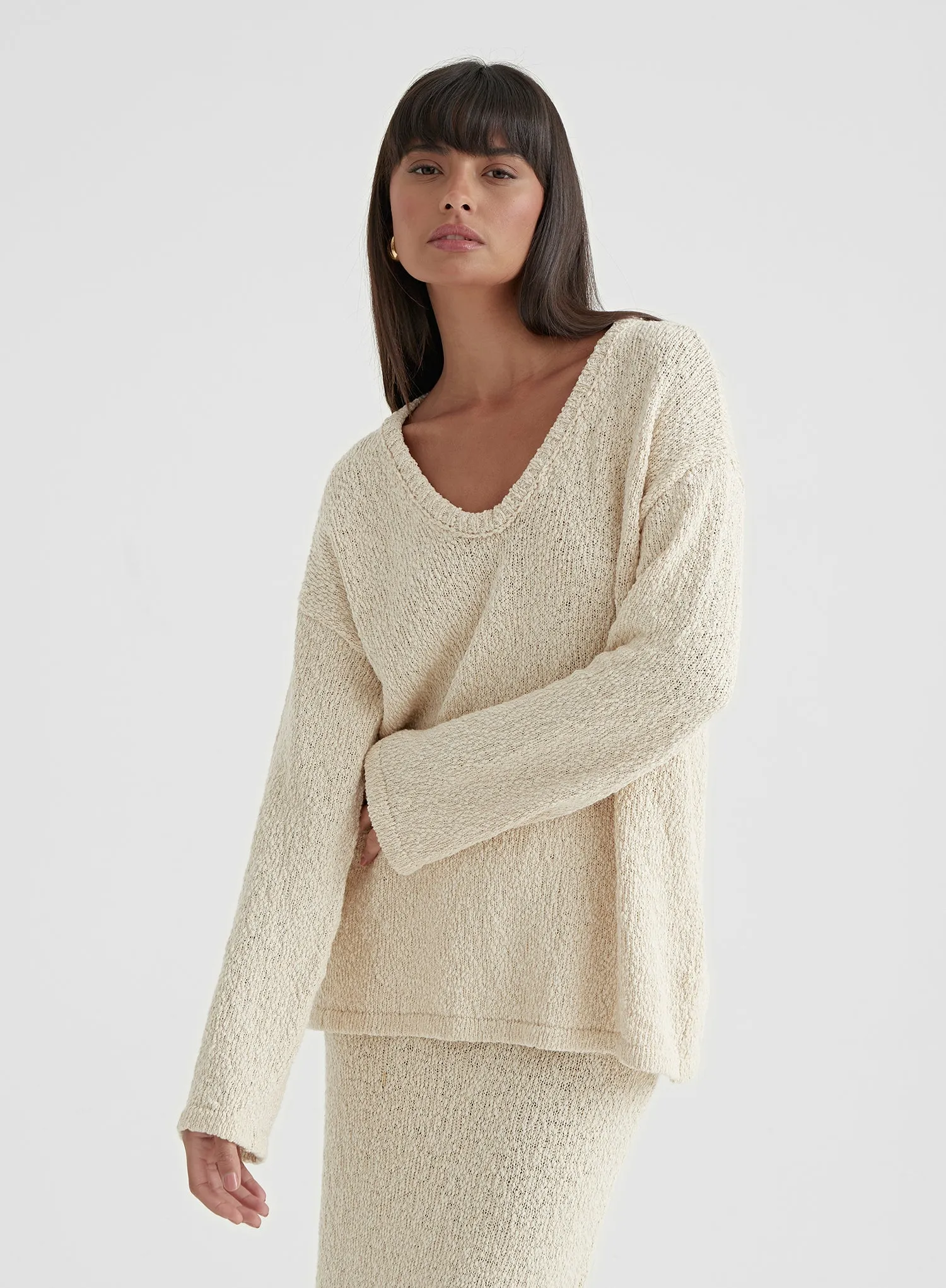 Cream Boucle Knit Jumper - Rocha