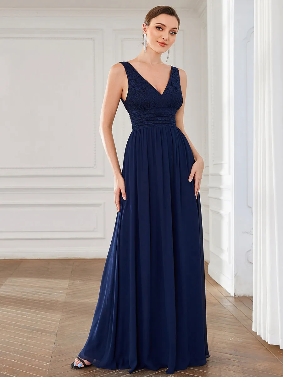 Deep V Neck A Line Sleeveless Wholesale Bridesmaid Dresses