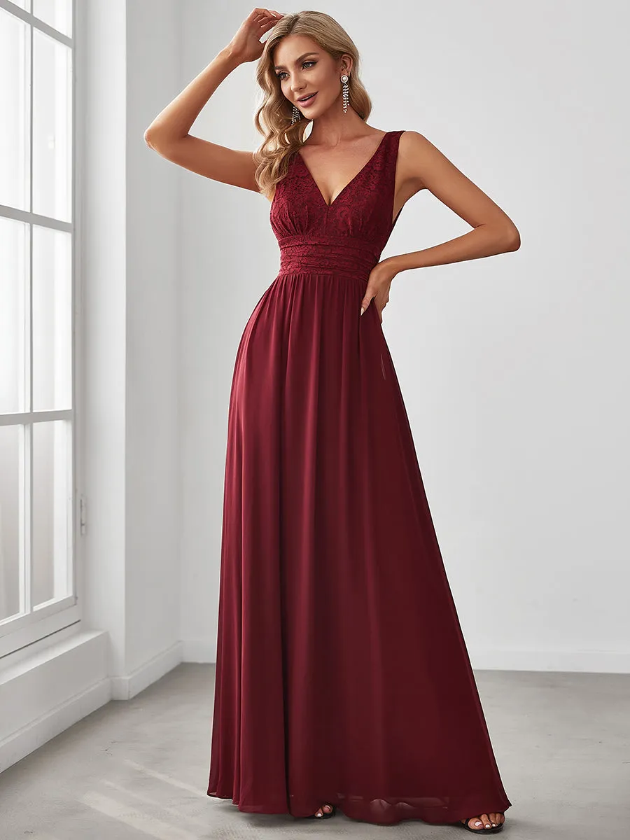 Deep V Neck A Line Sleeveless Wholesale Bridesmaid Dresses