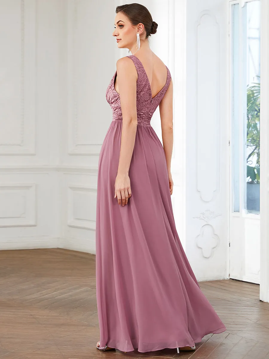 Deep V Neck A Line Sleeveless Wholesale Bridesmaid Dresses