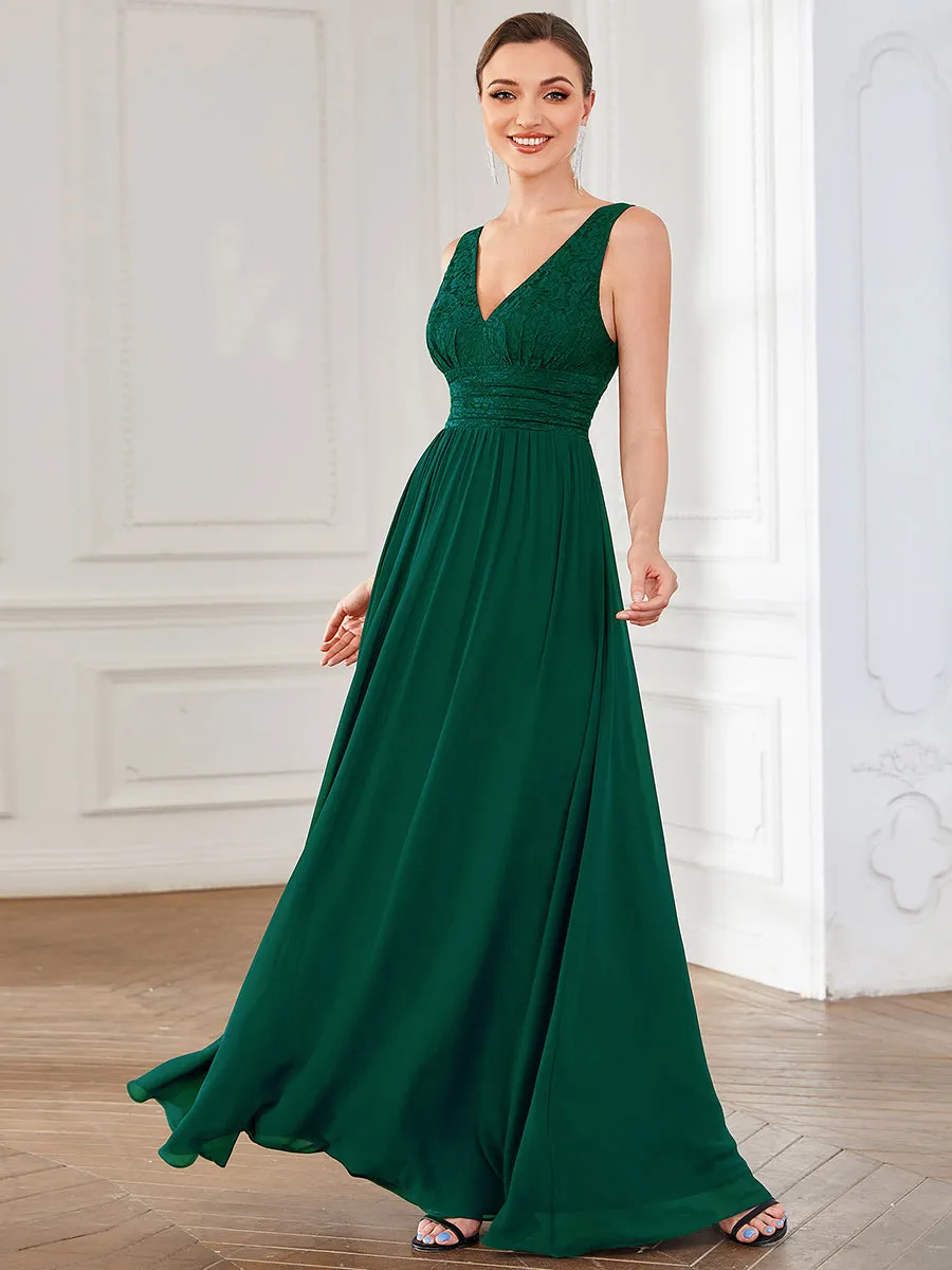 Deep V Neck A Line Sleeveless Wholesale Bridesmaid Dresses