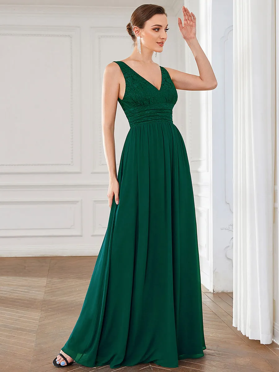 Deep V Neck A Line Sleeveless Wholesale Bridesmaid Dresses