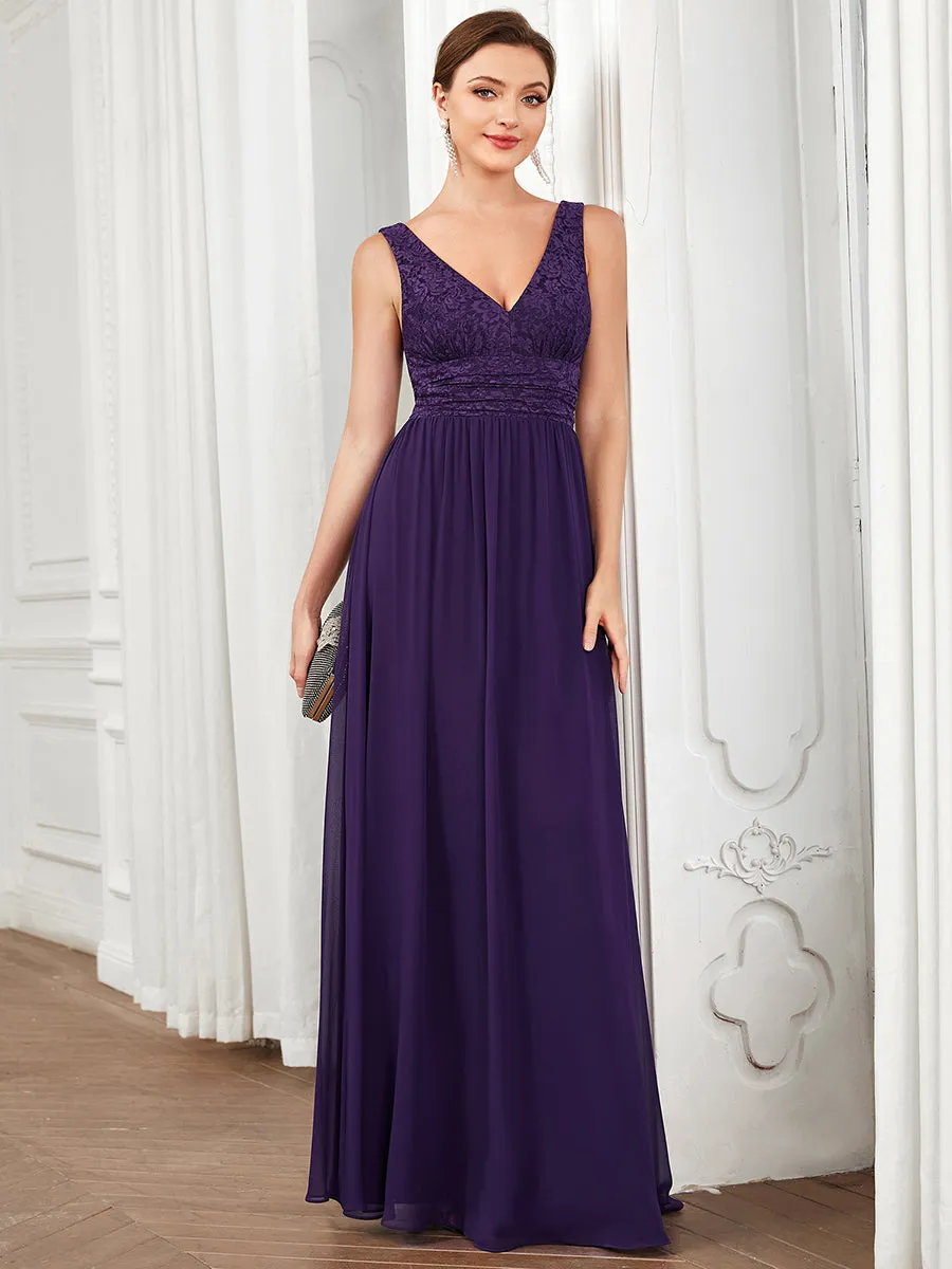 Deep V Neck A Line Sleeveless Wholesale Bridesmaid Dresses