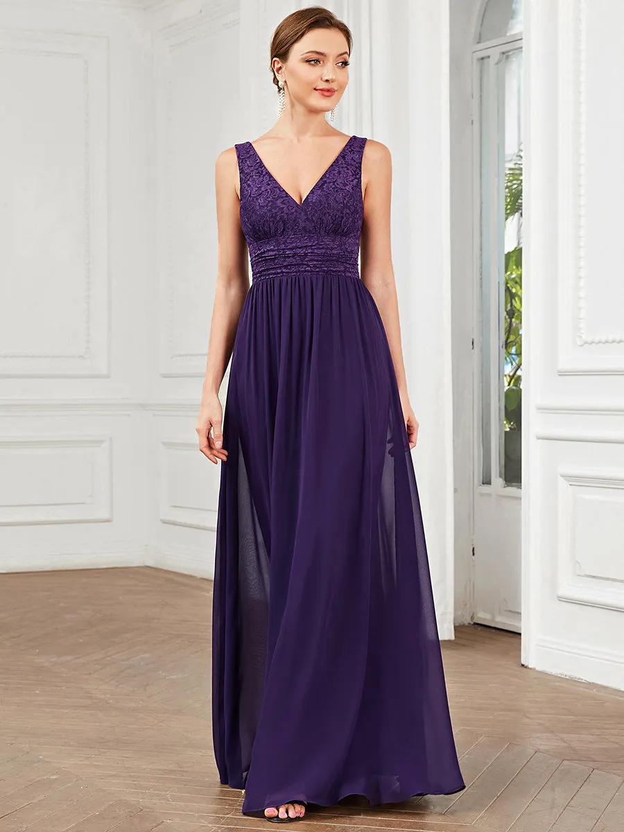 Deep V Neck A Line Sleeveless Wholesale Bridesmaid Dresses