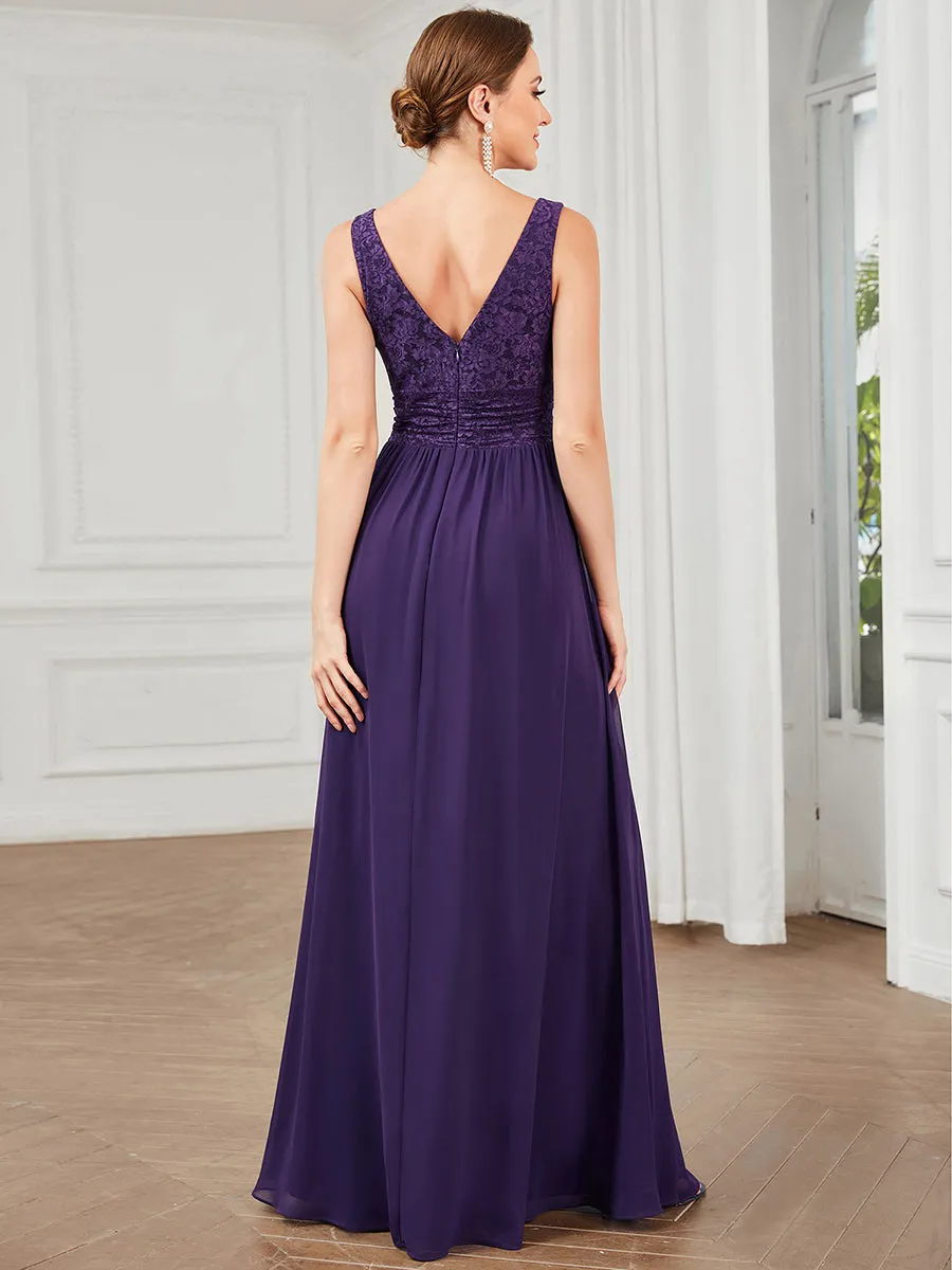 Deep V Neck A Line Sleeveless Wholesale Bridesmaid Dresses