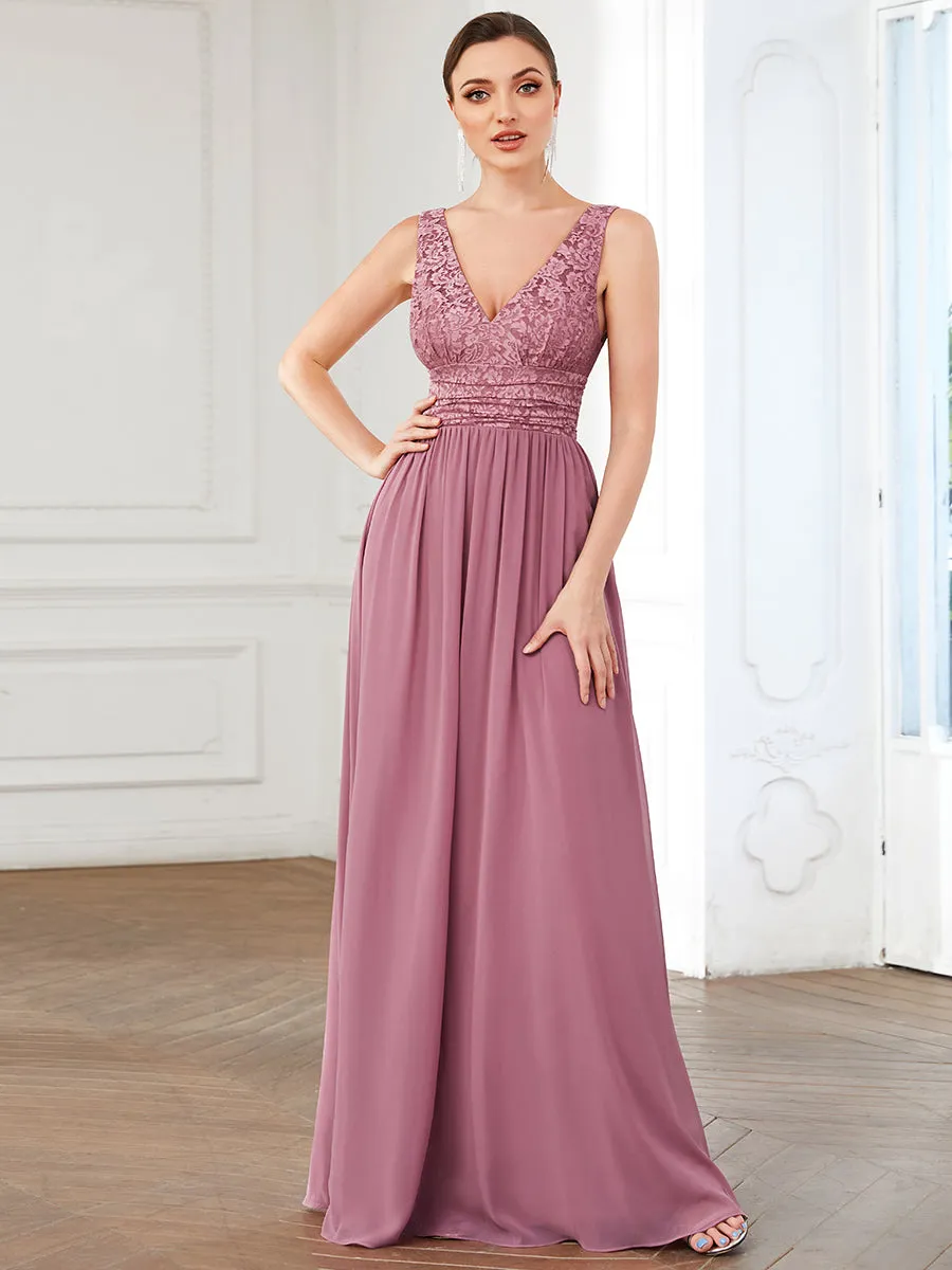 Deep V Neck A Line Sleeveless Wholesale Bridesmaid Dresses