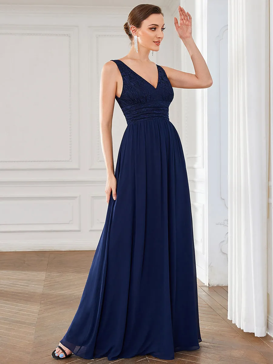 Deep V Neck A Line Sleeveless Wholesale Bridesmaid Dresses