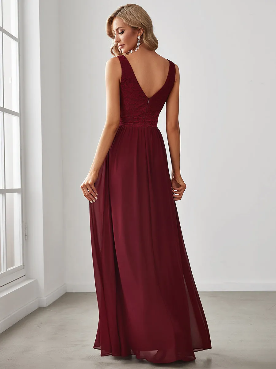 Deep V Neck A Line Sleeveless Wholesale Bridesmaid Dresses