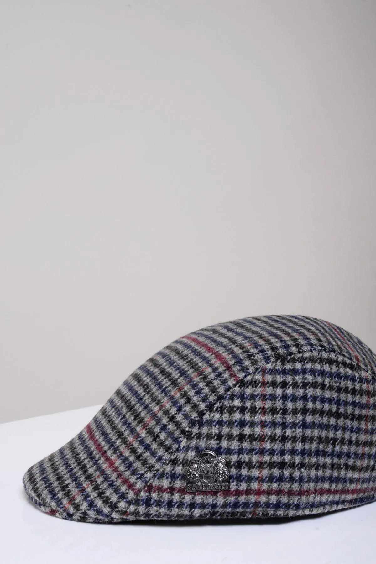 EDWARD - Navy Grey Check Tweed Flat Cap